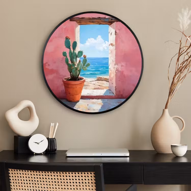 Ronde fotolijst - Zee - Roze - Cactus — 2