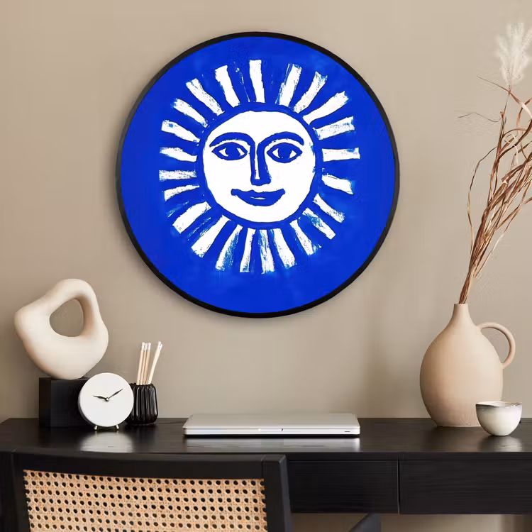 Ronde fotolijst - Zon - Gezicht - Penseelstructuur - Blauw — 2