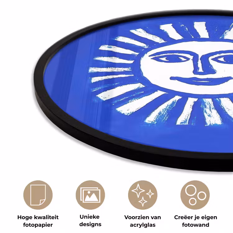 Ronde fotolijst - Zon - Gezicht - Penseelstructuur - Blauw — 5