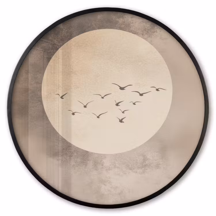Ronde fotolijst - Vogel - Beige - Japandi — 1