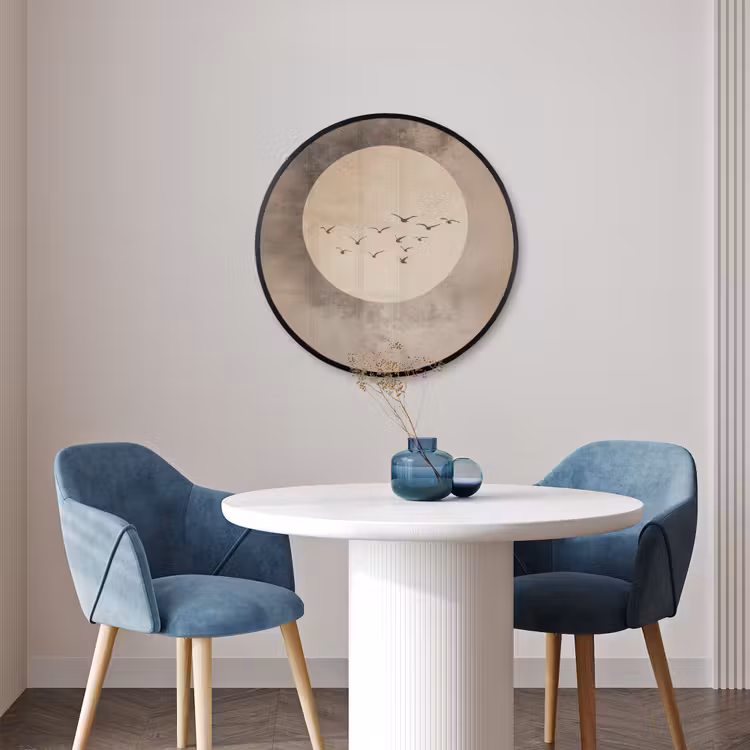Ronde fotolijst - Vogel - Beige - Japandi — 3