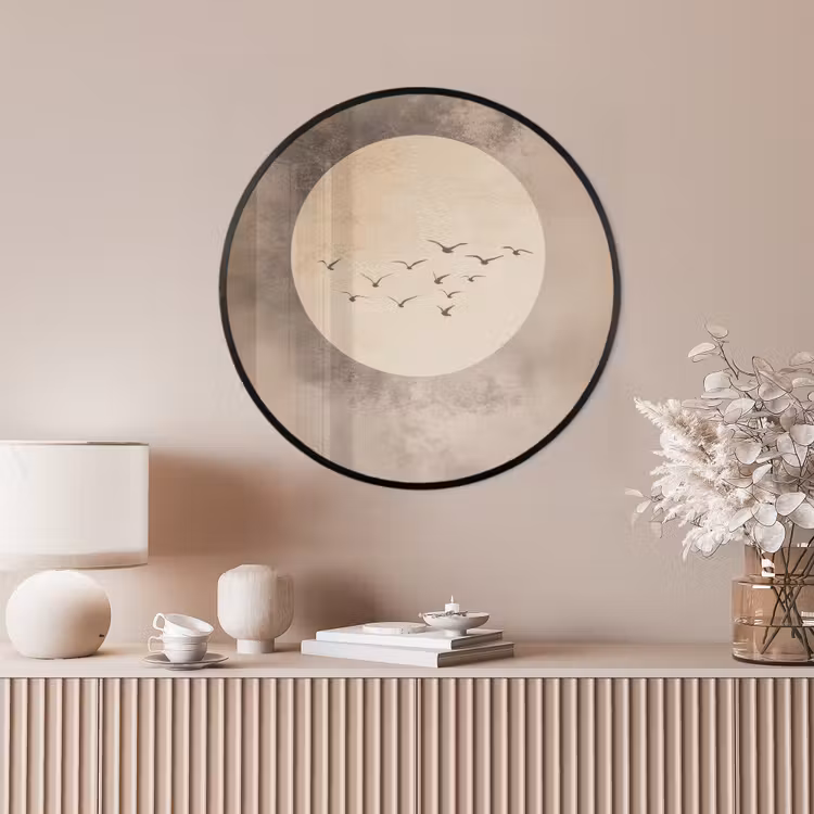 Ronde fotolijst - Vogel - Beige - Japandi — 4