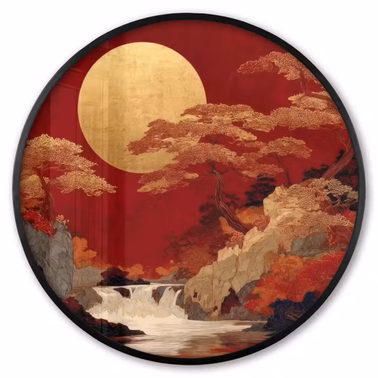 Ronde fotolijst - Volle maan - Landschap - Waterval — 1