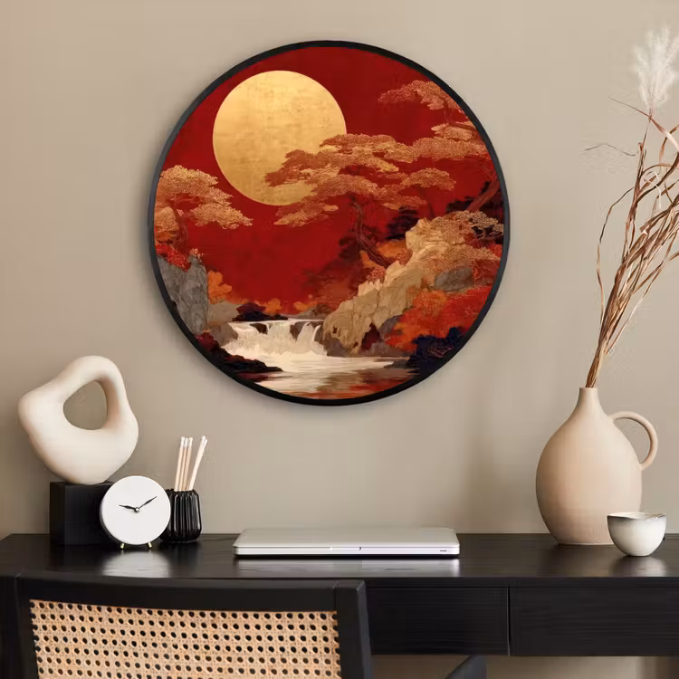 Ronde fotolijst - Volle maan - Landschap - Waterval — 2
