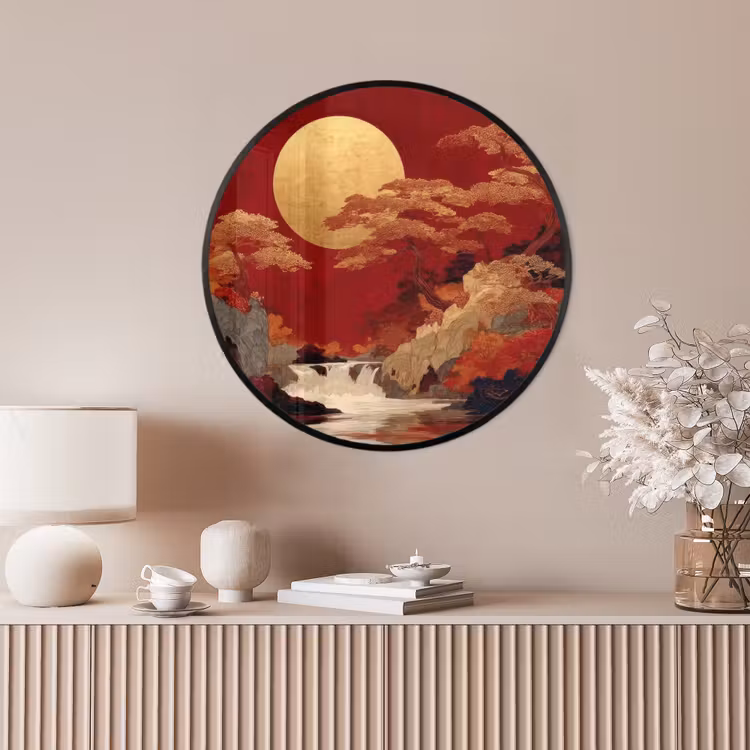 Ronde fotolijst - Volle maan - Landschap - Waterval — 4