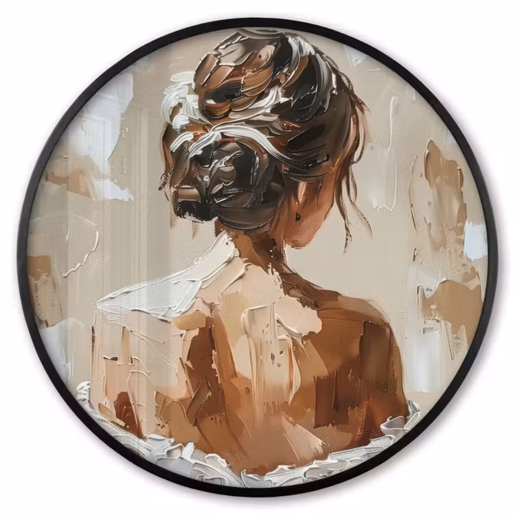 Ronde fotolijst - Vrouw - Verf - Abstract - Beige - Modern — 1
