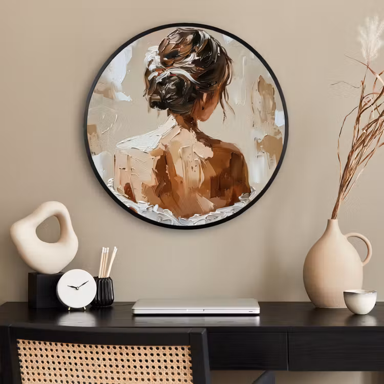 Ronde fotolijst - Vrouw - Verf - Abstract - Beige - Modern — 2