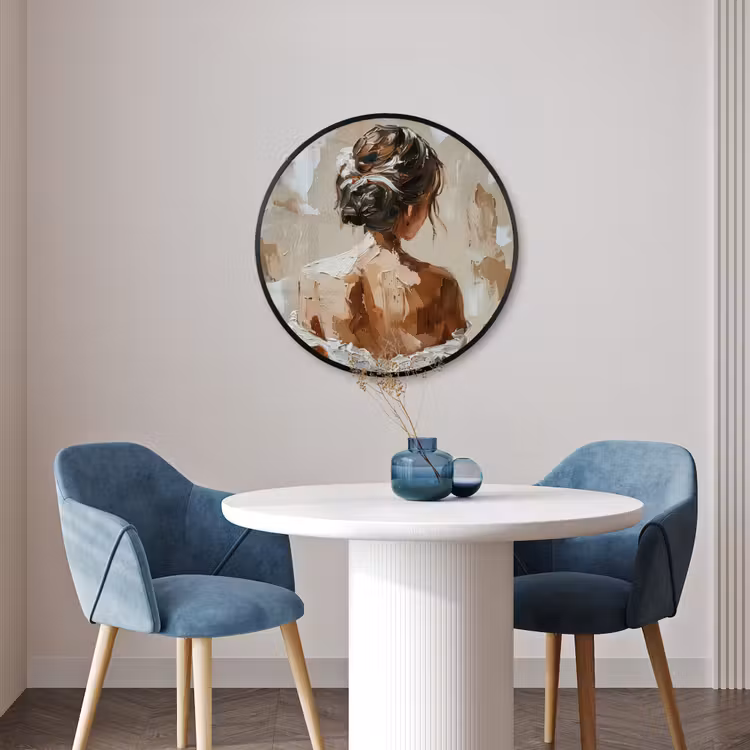 Ronde fotolijst - Vrouw - Verf - Abstract - Beige - Modern — 3