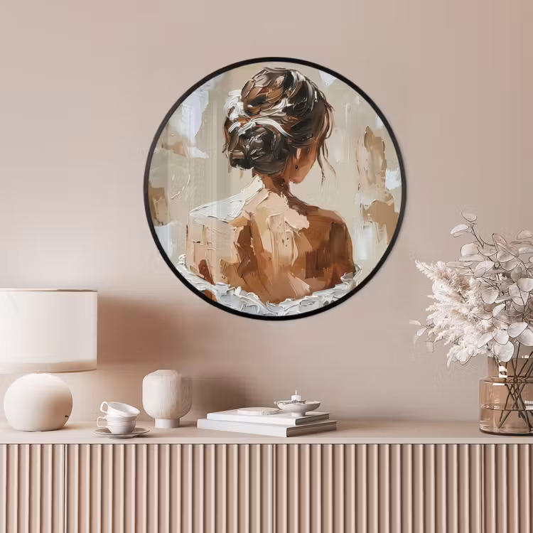 Ronde fotolijst - Vrouw - Verf - Abstract - Beige - Modern — 4