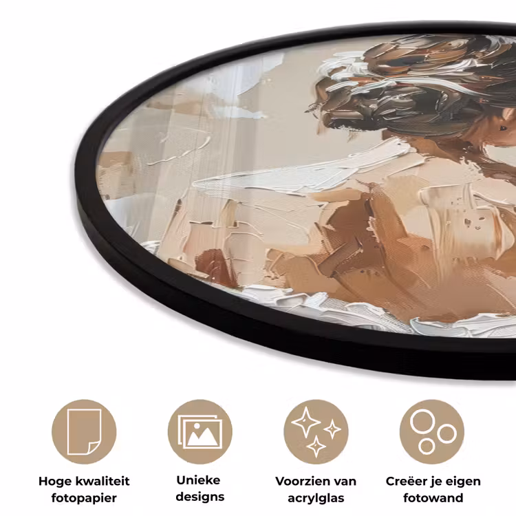 Ronde fotolijst - Vrouw - Verf - Abstract - Beige - Modern — 5