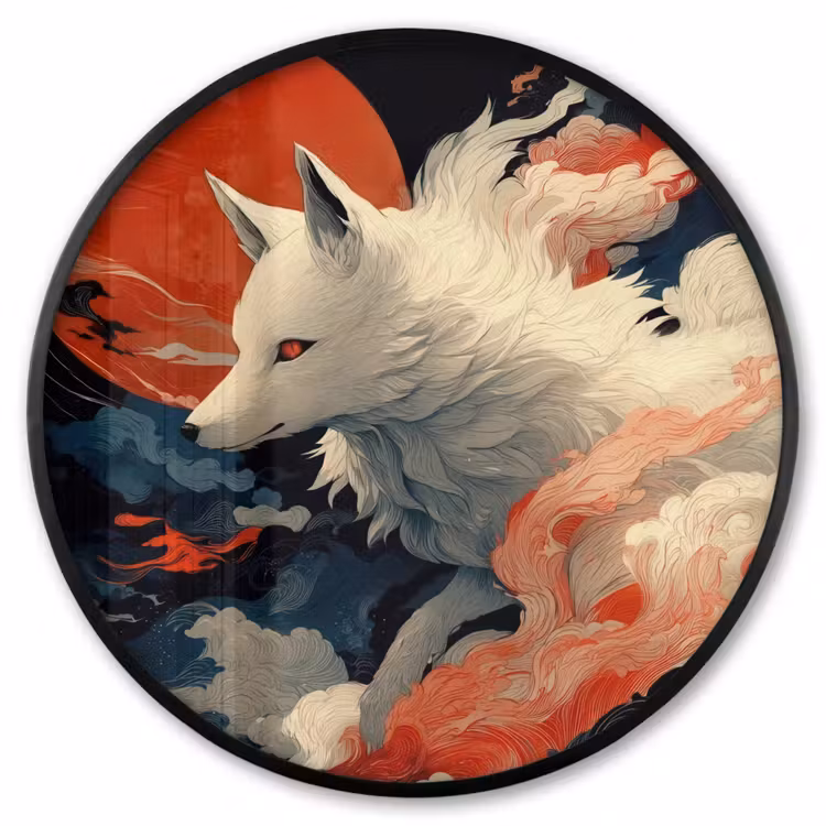Ronde fotolijst - Witte vos - wolken - maan — 1