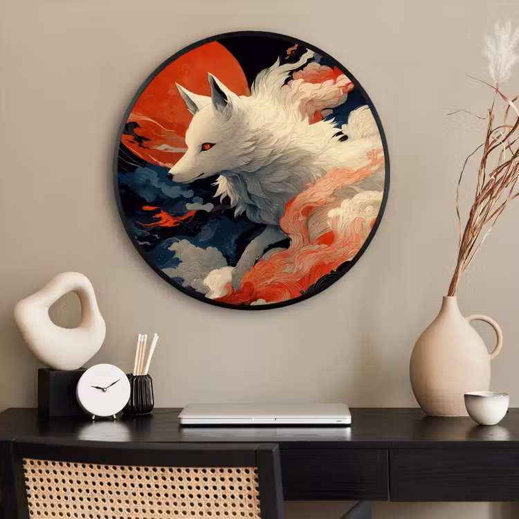 Ronde fotolijst - Witte vos - wolken - maan — 2