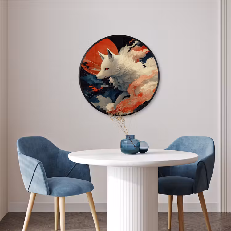 Ronde fotolijst - Witte vos - wolken - maan — 3