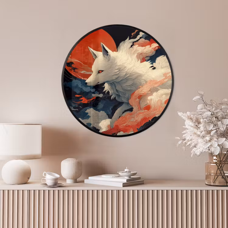 Ronde fotolijst - Witte vos - wolken - maan — 4