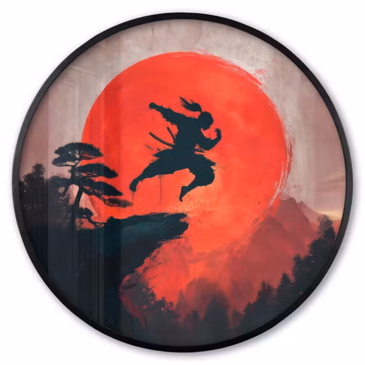 Ronde fotolijst - Zon - Krijger - Bomen - Bergen — 1