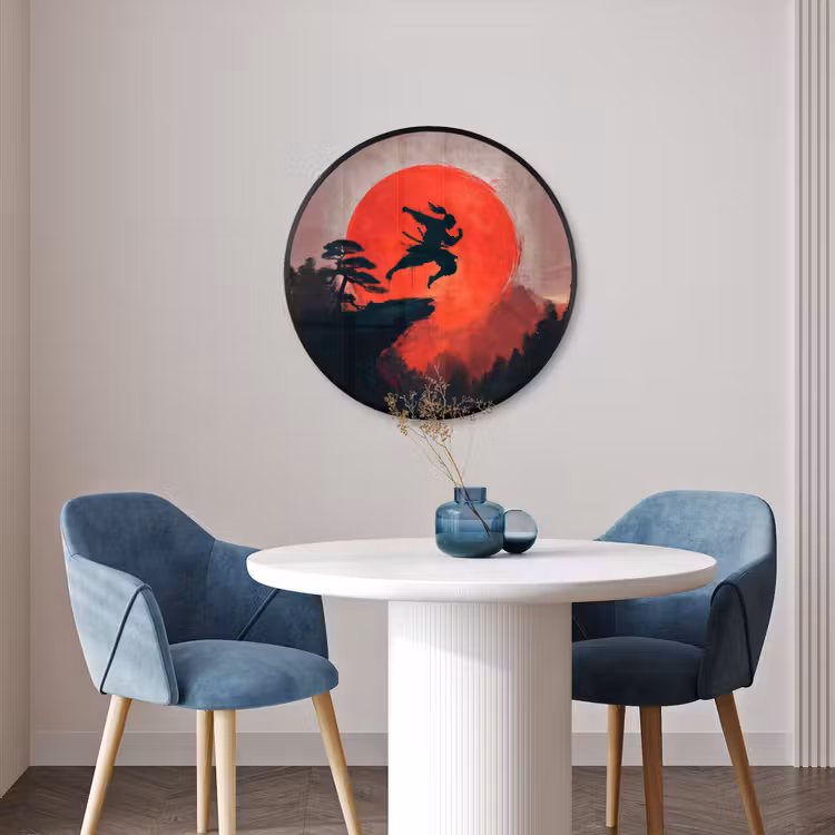 Ronde fotolijst - Zon - Krijger - Bomen - Bergen — 3