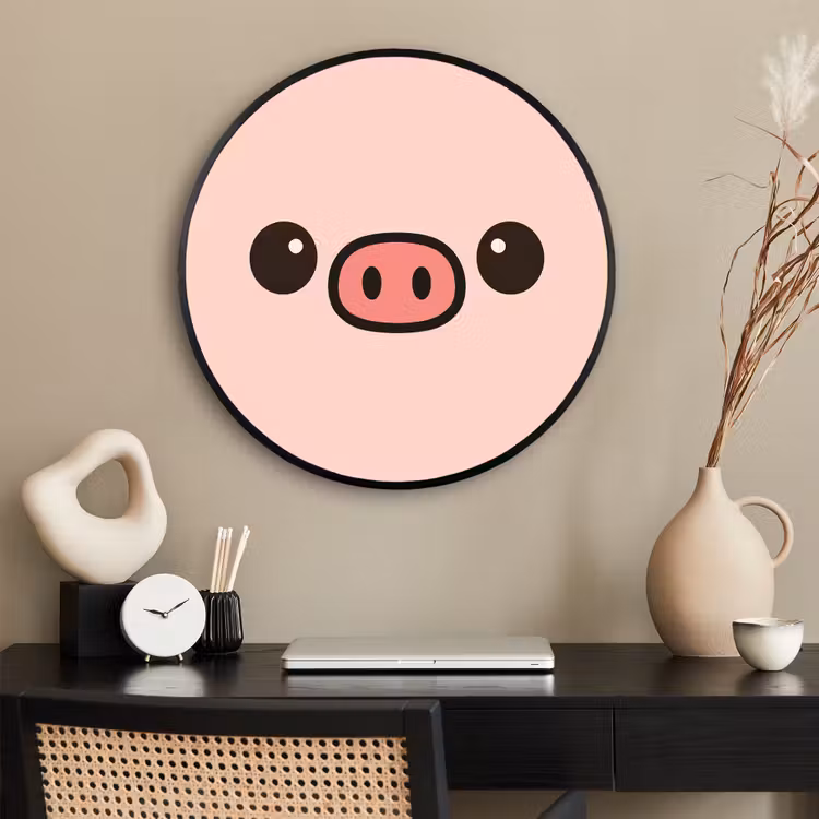 Ronde fotolijst - Varken - Roze - Minimalistisch — 2