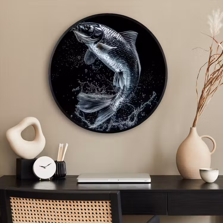 Ronde fotolijst - Vis - Koi - Zwart - Water — 2