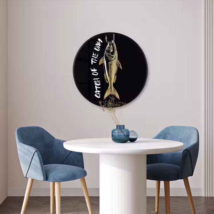 Ronde fotolijst - Vis - Zwart - Goud - Tekst — 3