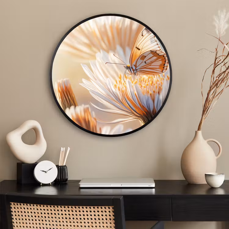 Ronde fotolijst - Vlinder - Bloem - Oranje — 2