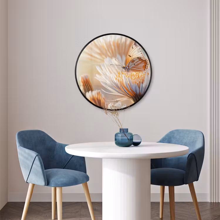 Ronde fotolijst - Vlinder - Bloem - Oranje — 3