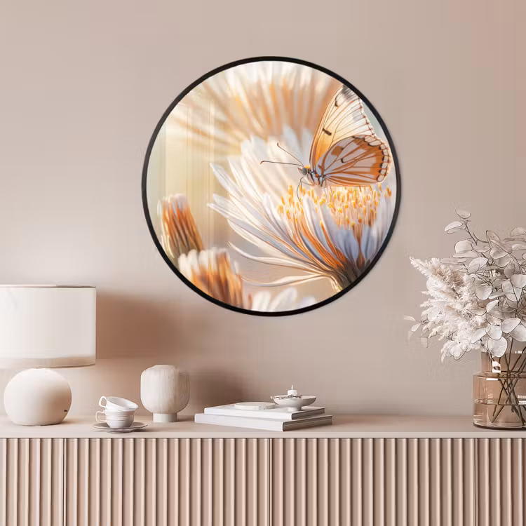 Ronde fotolijst - Vlinder - Bloem - Oranje — 4