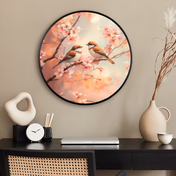 Ronde fotolijst - Vogels - Romantic - Bloesemtak — 2
