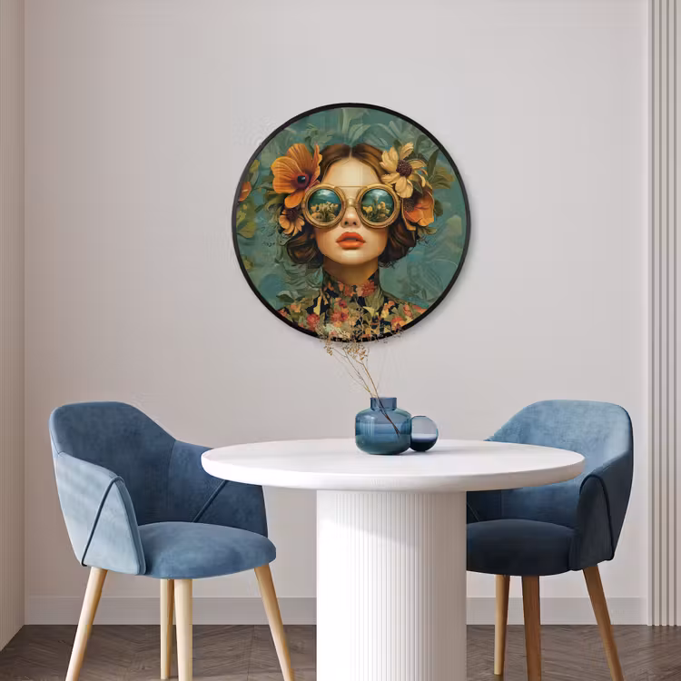 Ronde fotolijst - Vrouw - Bloemen - Vlinders - Natuur - Vintage — 3