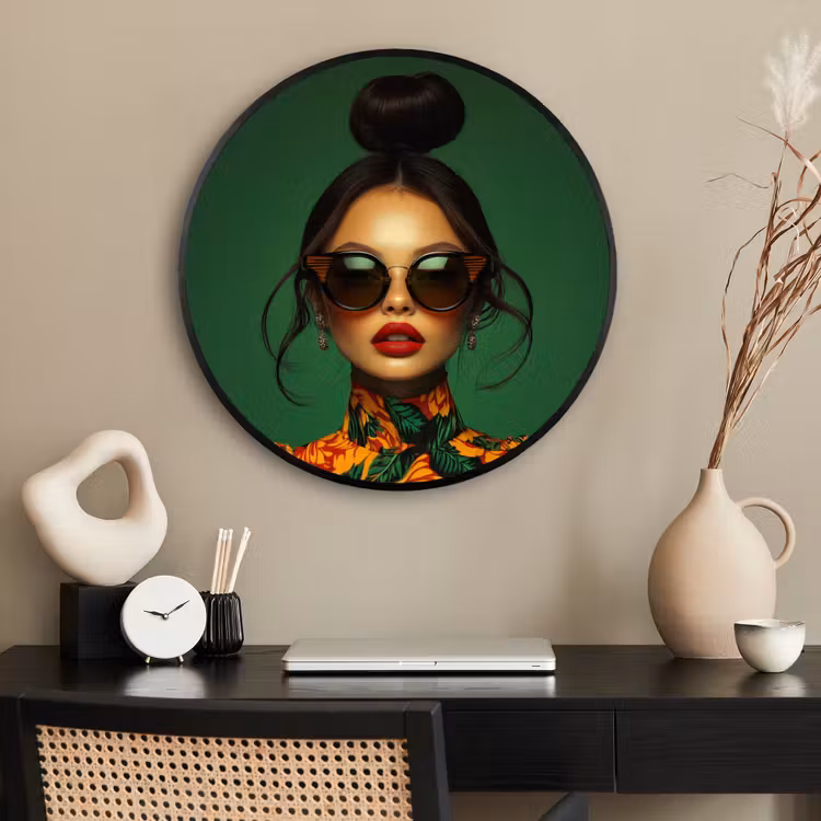 Ronde fotolijst - Vrouw - Groen - Modern - Bril - Abstract — 2