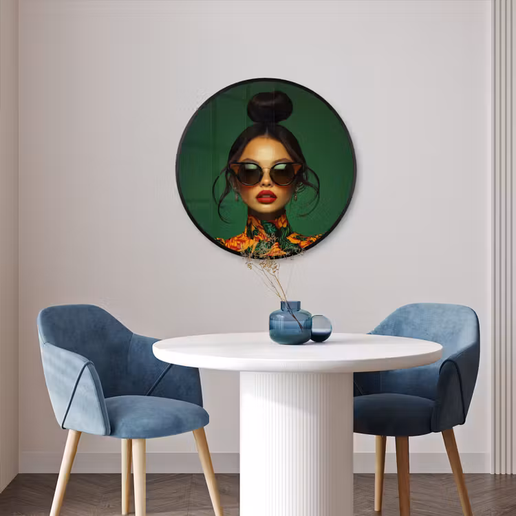 Ronde fotolijst - Vrouw - Groen - Modern - Bril - Abstract — 3