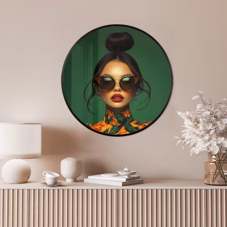 Ronde fotolijst - Vrouw - Groen - Modern - Bril - Abstract — 4