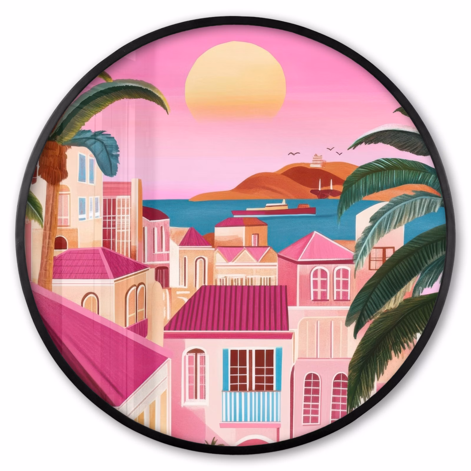 Ronde fotolijst - Stad - Roze - Palmbomen — 1