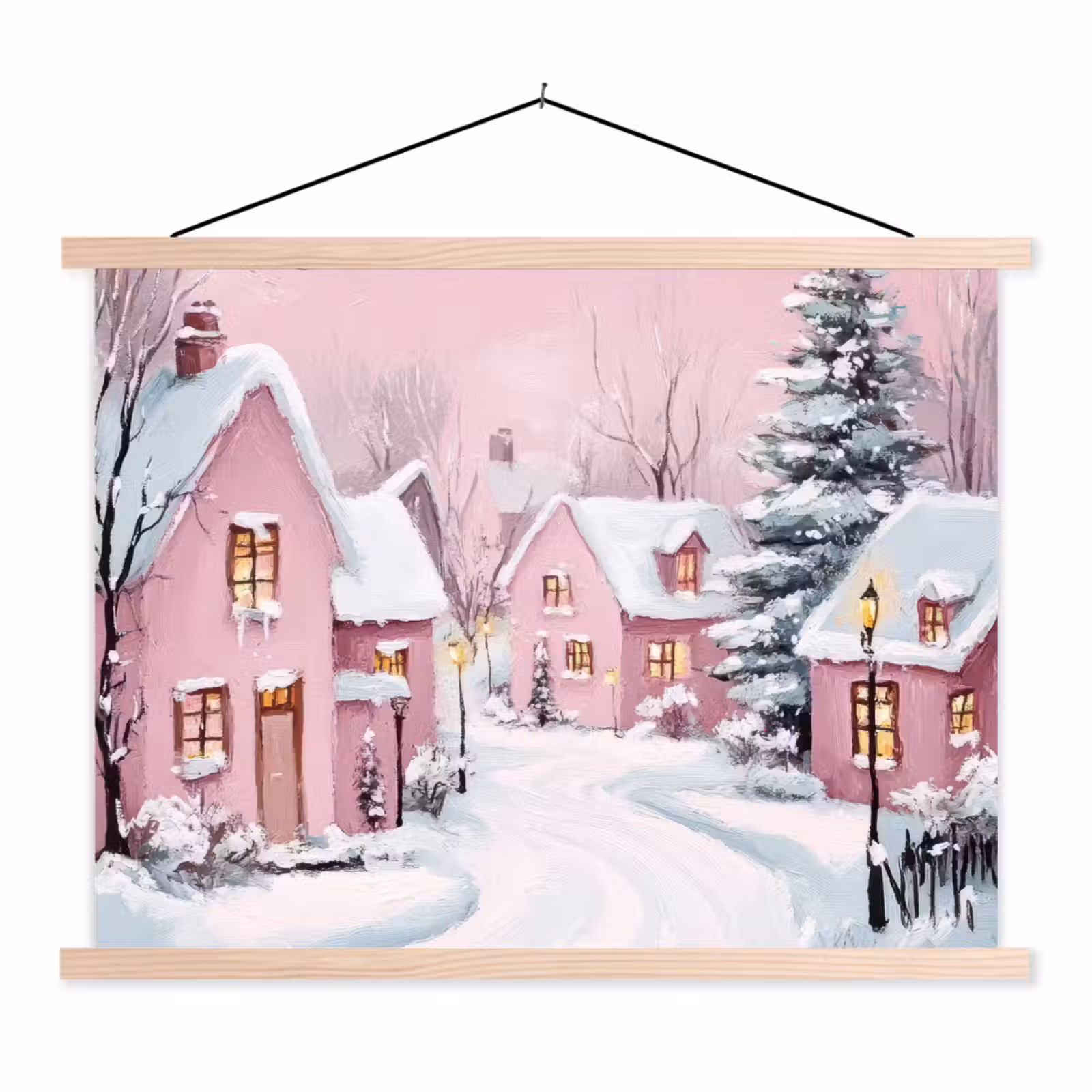 Schoolplaat - Kerstdorp - Roze - Winter - Sneeuw - Huizen — 1