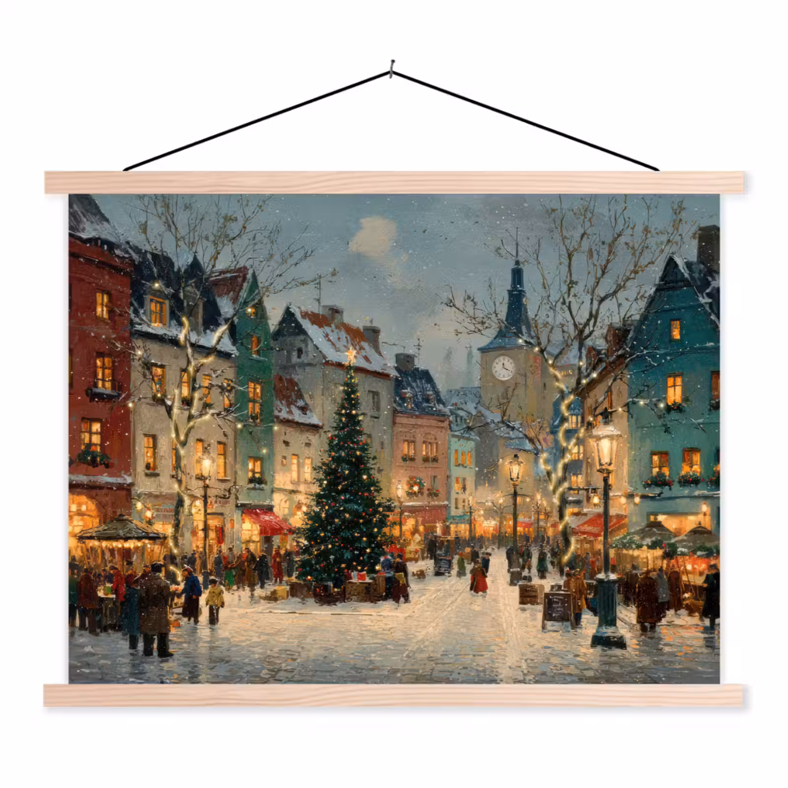 Schoolplaat - Kerstsfeer - Stadsplein - Kleurrijk — 1