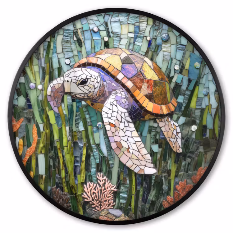 Ronde fotolijst - Schildpad - Zeewier - Mozaïek — 1