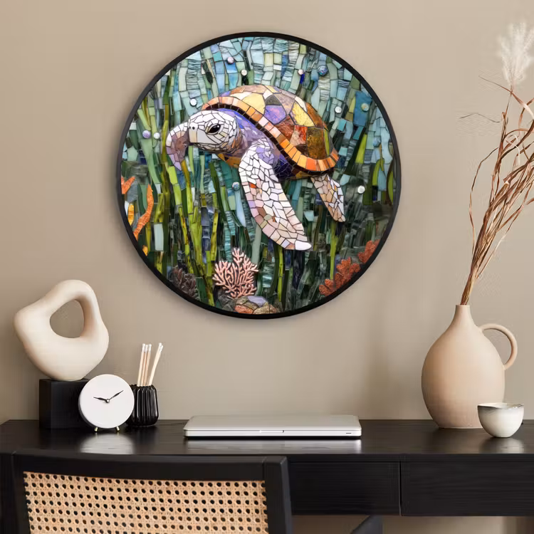 Ronde fotolijst - Schildpad - Zeewier - Mozaïek — 2