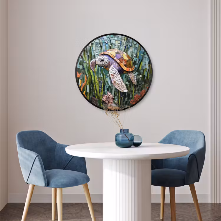 Ronde fotolijst - Schildpad - Zeewier - Mozaïek — 3