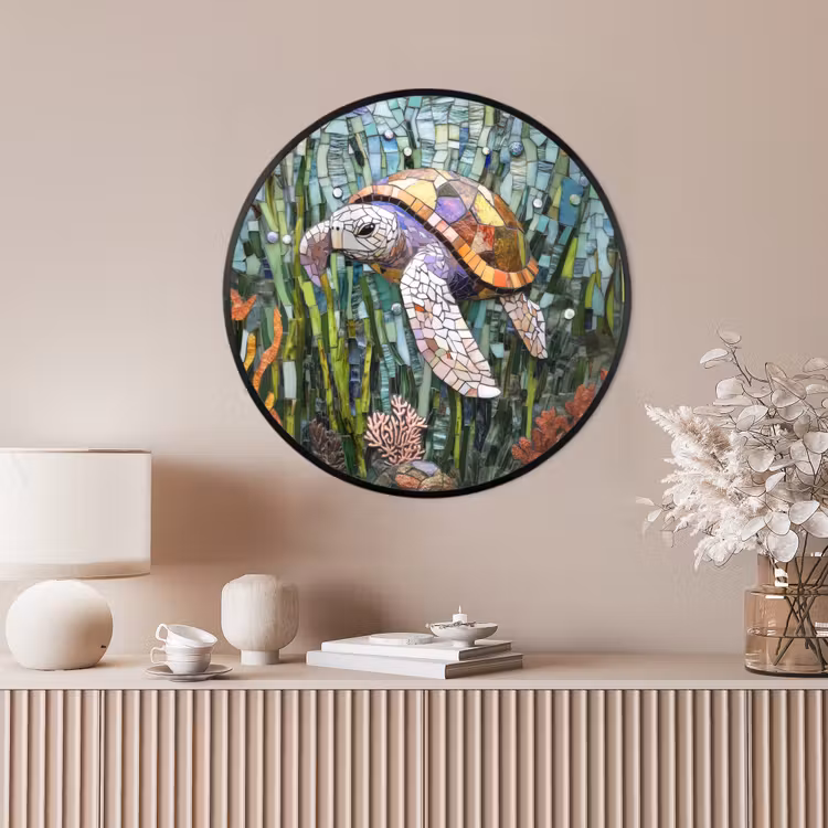 Ronde fotolijst - Schildpad - Zeewier - Mozaïek — 4