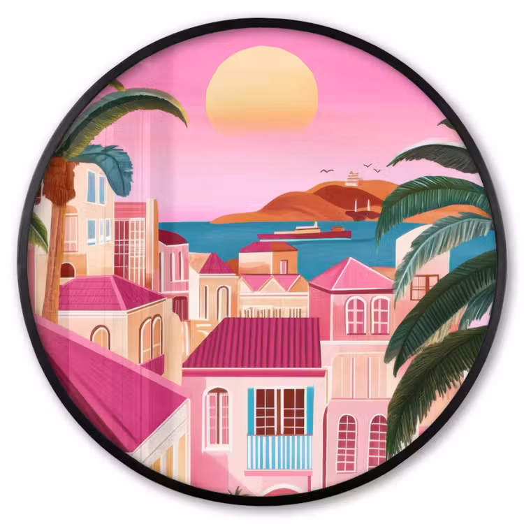 Ronde fotolijst - Stad - Roze - Palmbomen — 1