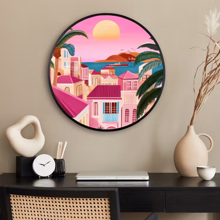 Ronde fotolijst - Stad - Roze - Palmbomen — 2