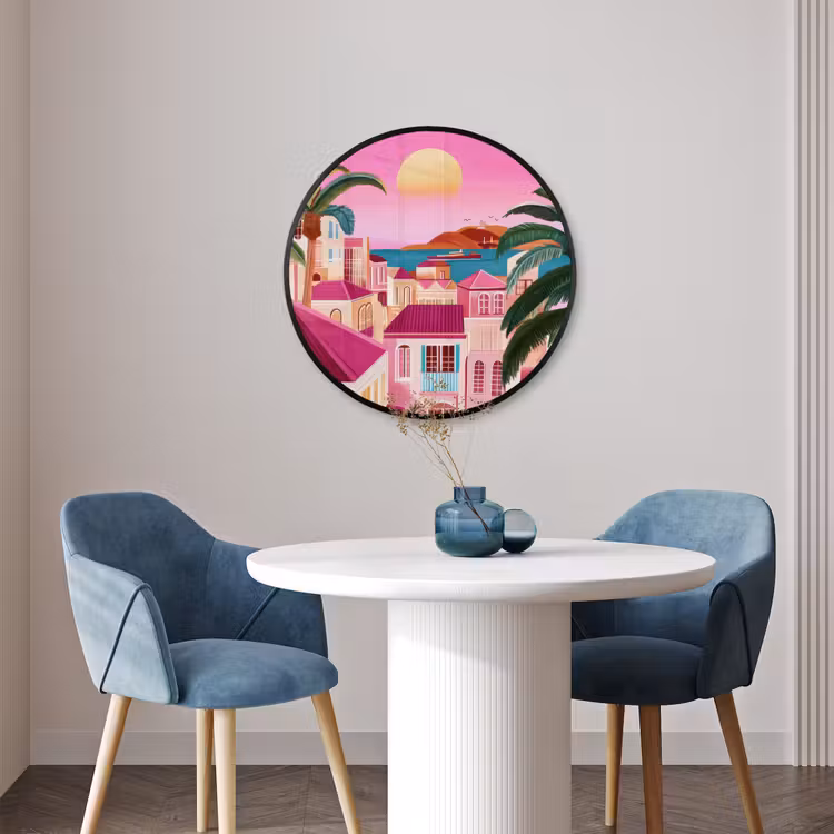 Ronde fotolijst - Stad - Roze - Palmbomen — 3