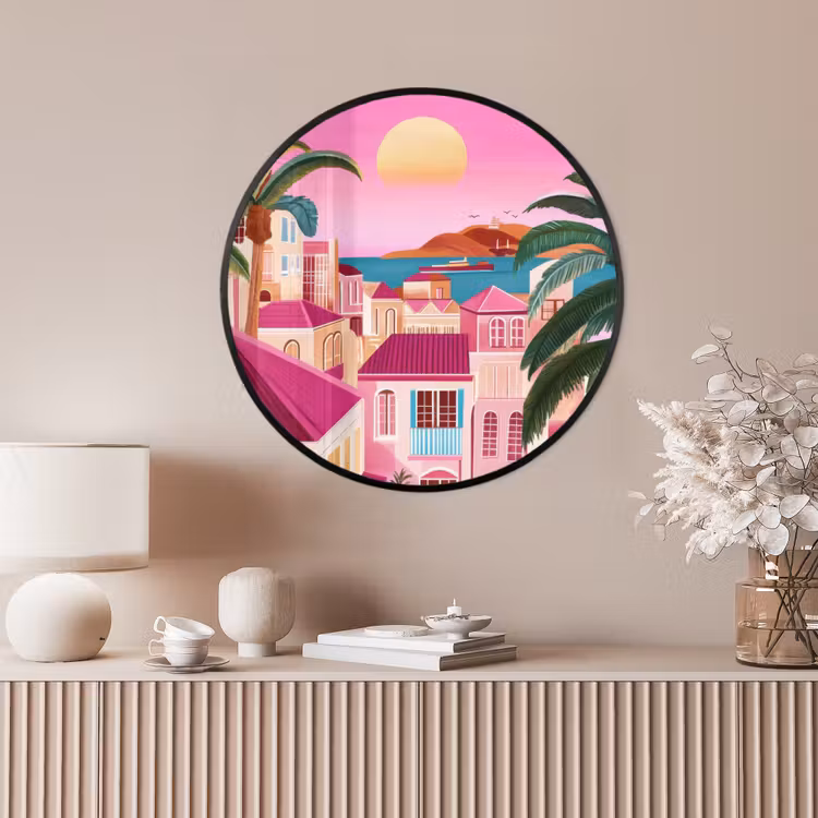 Ronde fotolijst - Stad - Roze - Palmbomen — 4