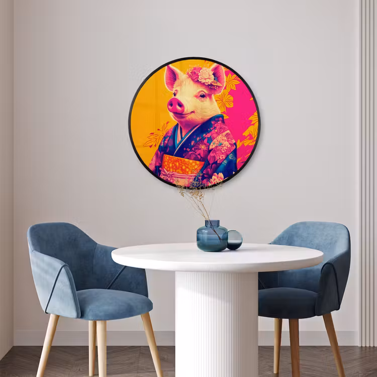 Ronde fotolijst - Varken - Bloemkroon - Kimono - Abstract — 3