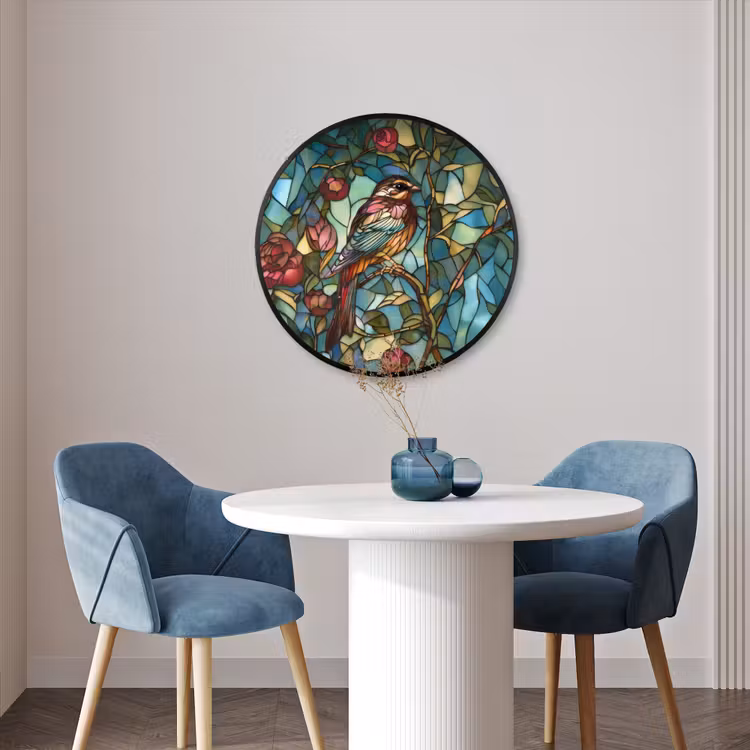 Ronde fotolijst - Vogel - Tak - Rozen - Mozaïek — 3