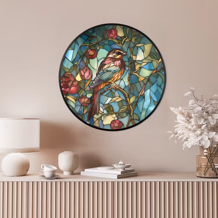 Ronde fotolijst - Vogel - Tak - Rozen - Mozaïek — 4