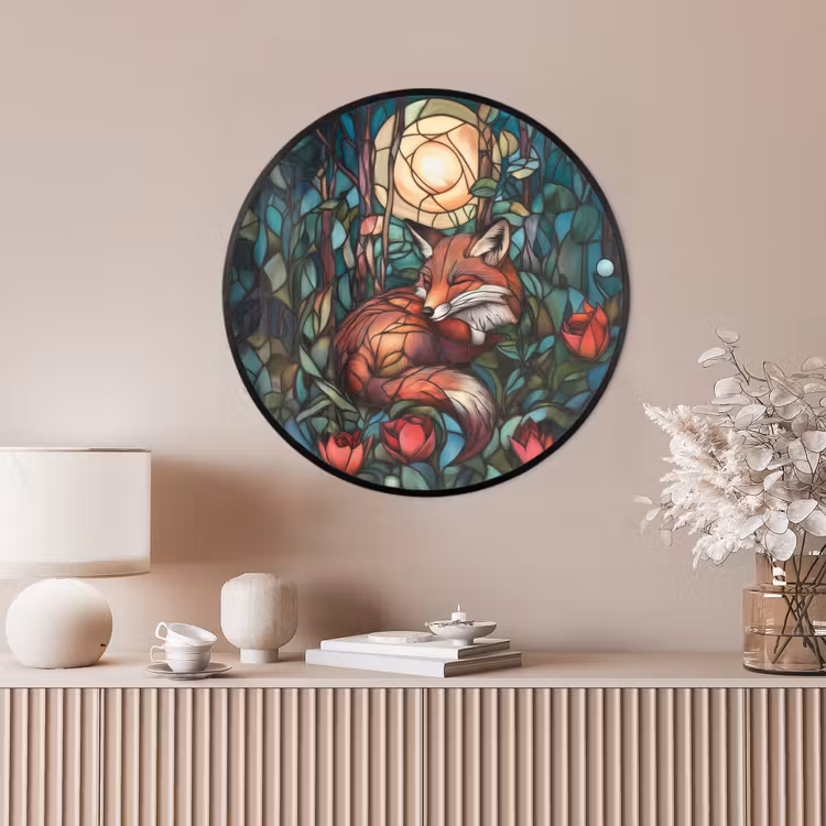 Ronde fotolijst - Vos - Mozaïek - Bos - Maan — 4