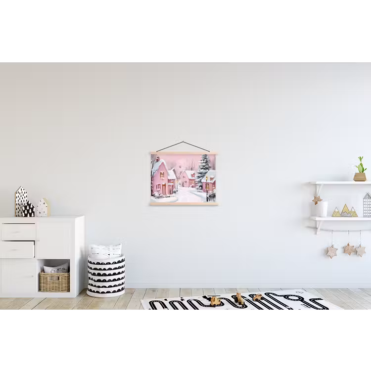 Schoolplaat - Kerstdorp - Roze - Winter - Sneeuw - Huizen — 3