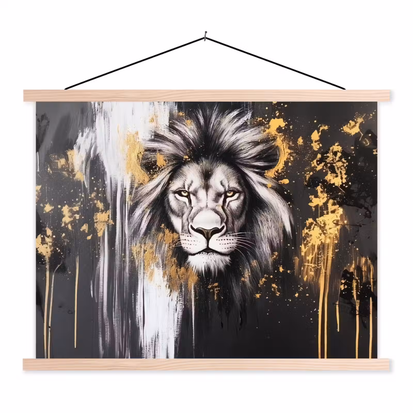 Schoolplaat - Leeuw - Portret - Verfspatten - Grijs — 1