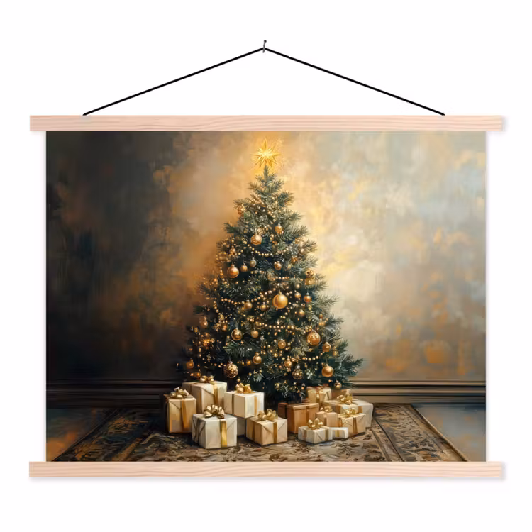 Schoolplaat - Kerstboom - Cadeaus - Goud — 1