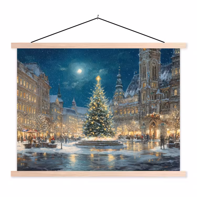 Schoolplaat - Kerstnacht - Stadsplein - Meerkleurig — 1
